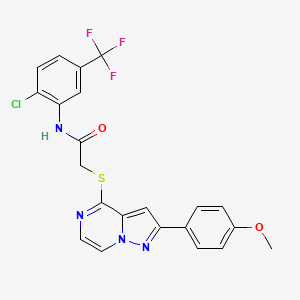 molecular formula C22H16ClF3N4O2S B3397962 N-[2-chloro-5-(trifluoromethyl)phenyl]-2-{[2-(4-methoxyphenyl)pyrazolo[1,5-a]pyrazin-4-yl]sulfanyl}acetamide 