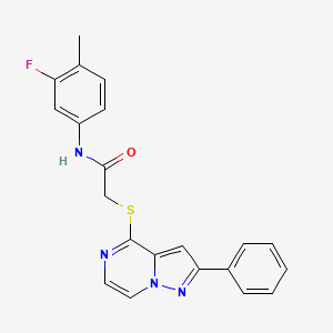 molecular formula C21H17FN4OS B3398373 N-(3-FLUORO-4-METHYLPHENYL)-2-({2-PHENYLPYRAZOLO[1,5-A]PYRAZIN-4-YL}SULFANYL)ACETAMIDE CAS No. 1021252-14-1