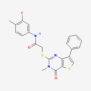 molecular formula C22H18FN3O2S2 B3399224 N-(3-fluoro-4-methylphenyl)-2-({3-methyl-4-oxo-7-phenyl-3H,4H-thieno[3,2-d]pyrimidin-2-yl}sulfanyl)acetamide CAS No. 1040634-37-4
