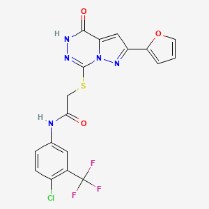 molecular formula C18H11ClF3N5O3S B3399384 N-(4-chloro-3-(trifluoromethyl)phenyl)-2-((8-(furan-2-yl)-(oxo)dihydropyrazolo[1,5-d][1,2,4]triazin-2-yl)thio)acetamide CAS No. 1040638-53-6