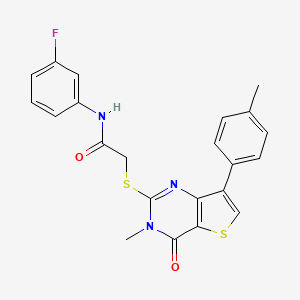 molecular formula C22H18FN3O2S2 B3399873 N-(3-fluorophenyl)-2-{[3-methyl-7-(4-methylphenyl)-4-oxo-3H,4H-thieno[3,2-d]pyrimidin-2-yl]sulfanyl}acetamide CAS No. 1040649-23-7
