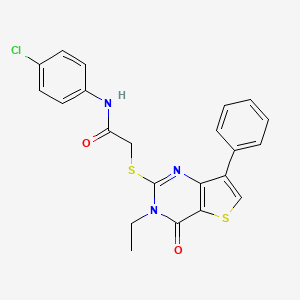 molecular formula C22H18ClN3O2S2 B3400457 N-(4-chlorophenyl)-2-({3-ethyl-4-oxo-7-phenyl-3H,4H-thieno[3,2-d]pyrimidin-2-yl}sulfanyl)acetamide CAS No. 1040662-14-3