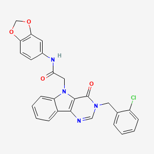 molecular formula C26H19ClN4O4 B3400544 N-(2H-1,3-benzodioxol-5-yl)-2-{3-[(2-chlorophenyl)methyl]-4-oxo-3H,4H,5H-pyrimido[5,4-b]indol-5-yl}acetamide CAS No. 1040663-24-8