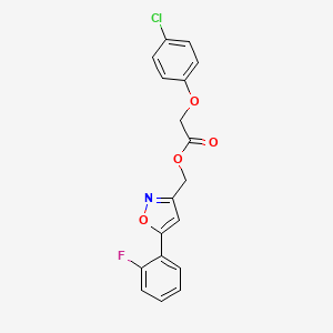 molecular formula C18H13ClFNO4 B3400735 [5-(2-fluorophenyl)-1,2-oxazol-3-yl]methyl 2-(4-chlorophenoxy)acetate CAS No. 1040668-21-0