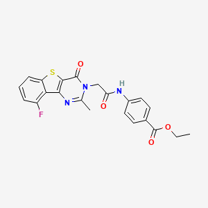 molecular formula C22H18FN3O4S B3401342 ethyl 4-(2-{13-fluoro-4-methyl-6-oxo-8-thia-3,5-diazatricyclo[7.4.0.0^{2,7}]trideca-1(13),2(7),3,9,11-pentaen-5-yl}acetamido)benzoate CAS No. 1040678-71-4