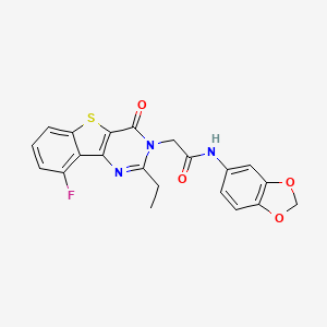 molecular formula C21H16FN3O4S B3401428 N-(2H-1,3-benzodioxol-5-yl)-2-{4-ethyl-13-fluoro-6-oxo-8-thia-3,5-diazatricyclo[7.4.0.0^{2,7}]trideca-1(13),2(7),3,9,11-pentaen-5-yl}acetamide CAS No. 1040679-40-0