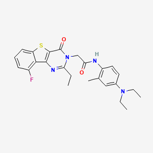 molecular formula C25H27FN4O2S B3401787 N-[4-(diethylamino)-2-methylphenyl]-2-{4-ethyl-13-fluoro-6-oxo-8-thia-3,5-diazatricyclo[7.4.0.0^{2,7}]trideca-1(13),2(7),3,9,11-pentaen-5-yl}acetamide CAS No. 1040683-77-9