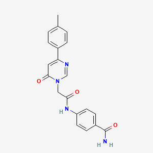 molecular formula C20H18N4O3 B3402531 4-(2-(6-oxo-4-(p-tolyl)pyrimidin-1(6H)-yl)acetamido)benzamide CAS No. 1058436-83-1