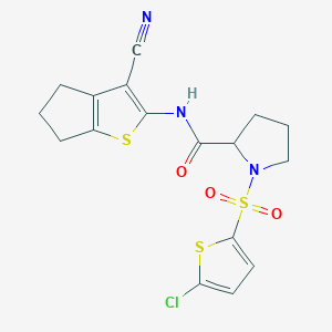 B3402937 1-((5-chlorothiophen-2-yl)sulfonyl)-N-(3-cyano-5,6-dihydro-4H-cyclopenta[b]thiophen-2-yl)pyrrolidine-2-carboxamide CAS No. 1098644-59-7