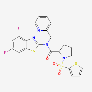 molecular formula C22H18F2N4O3S3 B3402960 N-(4,6-difluoro-1,3-benzothiazol-2-yl)-N-[(pyridin-2-yl)methyl]-1-(thiophene-2-sulfonyl)pyrrolidine-2-carboxamide CAS No. 1101177-33-6