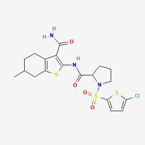 molecular formula C19H22ClN3O4S3 B3402981 N-(3-carbamoyl-6-methyl-4,5,6,7-tetrahydro-1-benzothiophen-2-yl)-1-[(5-chlorothiophen-2-yl)sulfonyl]pyrrolidine-2-carboxamide CAS No. 1101879-05-3