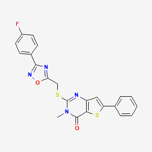 molecular formula C22H15FN4O2S2 B3403087 2-({[3-(4-fluorophenyl)-1,2,4-oxadiazol-5-yl]methyl}sulfanyl)-3-methyl-6-phenyl-3H,4H-thieno[3,2-d]pyrimidin-4-one CAS No. 1105214-78-5