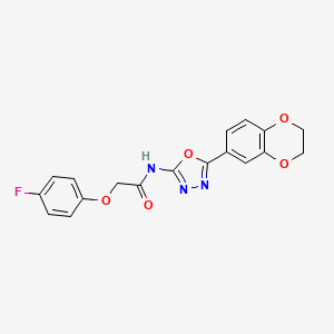 molecular formula C18H14FN3O5 B3403129 N-[5-(2,3-dihydro-1,4-benzodioxin-6-yl)-1,3,4-oxadiazol-2-yl]-2-(4-fluorophenoxy)acetamide CAS No. 1105221-34-8