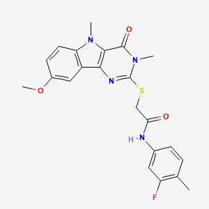 molecular formula C22H21FN4O3S B3403398 N-(3-fluoro-4-methylphenyl)-2-({8-methoxy-3,5-dimethyl-4-oxo-3H,4H,5H-pyrimido[5,4-b]indol-2-yl}sulfanyl)acetamide CAS No. 1113102-23-0