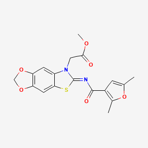 molecular formula C18H16N2O6S B3403792 methyl 2-[6-(2,5-dimethylfuran-3-carbonyl)imino-[1,3]dioxolo[4,5-f][1,3]benzothiazol-7-yl]acetate CAS No. 1173513-11-5