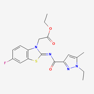 molecular formula C18H19FN4O3S B3403805 (E)-ethyl 2-(2-((1-ethyl-5-methyl-1H-pyrazole-3-carbonyl)imino)-6-fluorobenzo[d]thiazol-3(2H)-yl)acetate CAS No. 1173557-57-7