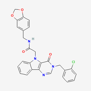 molecular formula C27H21ClN4O4 B3403995 N-[(2H-1,3-benzodioxol-5-yl)methyl]-2-{3-[(2-chlorophenyl)methyl]-4-oxo-3H,4H,5H-pyrimido[5,4-b]indol-5-yl}acetamide CAS No. 1189962-89-7