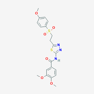 molecular formula C20H21N3O6S2 B340486 3,4-DIMETHOXY-N-{5-[2-(4-METHOXYBENZENESULFONYL)ETHYL]-1,3,4-THIADIAZOL-2-YL}BENZAMIDE 