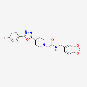 molecular formula C23H23FN4O4 B3404907 N-(benzo[d][1,3]dioxol-5-ylmethyl)-2-(4-(5-(4-fluorophenyl)-1,3,4-oxadiazol-2-yl)piperidin-1-yl)acetamide CAS No. 1251625-89-4