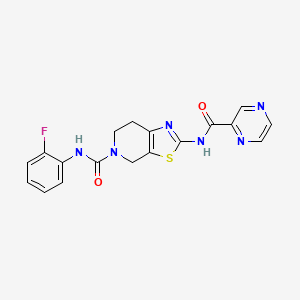 molecular formula C18H15FN6O2S B3405429 N-(2-fluorophenyl)-2-(pyrazine-2-carboxamido)-6,7-dihydrothiazolo[5,4-c]pyridine-5(4H)-carboxamide CAS No. 1351659-20-5