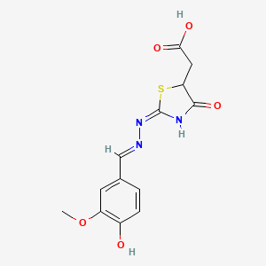 2-((E)-2-((E)-(4-hydroxy-3-methoxybenzylidene)hydrazono)-4-oxothiazolidin-5-yl)acetic acid