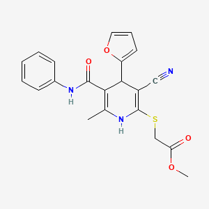 molecular formula C21H19N3O4S B3406088 Methyl 2-((3-cyano-4-(furan-2-yl)-6-methyl-5-(phenylcarbamoyl)-1,4-dihydropyridin-2-yl)thio)acetate CAS No. 223110-41-6