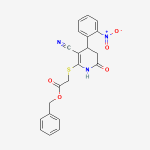 molecular formula C21H17N3O5S B3406551 benzyl 2-{[3-cyano-4-(2-nitrophenyl)-6-oxo-1,4,5,6-tetrahydropyridin-2-yl]sulfanyl}acetate CAS No. 332046-01-2