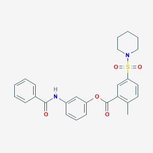 molecular formula C26H26N2O5S B340660 3-(Benzoylamino)phenyl 2-methyl-5-(1-piperidinylsulfonyl)benzoate 