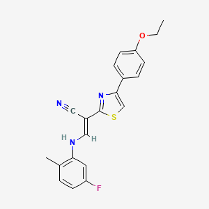 molecular formula C21H18FN3OS B3407058 (E)-2-(4-(4-ethoxyphenyl)thiazol-2-yl)-3-((5-fluoro-2-methylphenyl)amino)acrylonitrile CAS No. 477298-01-4