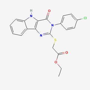 molecular formula C20H16ClN3O3S B3407157 ethyl 2-{[3-(4-chlorophenyl)-4-oxo-3H,4H,5H-pyrimido[5,4-b]indol-2-yl]sulfanyl}acetate CAS No. 536715-46-5