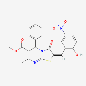 molecular formula C22H17N3O6S B3407407 methyl (2E)-2-[(2-hydroxy-5-nitrophenyl)methylidene]-7-methyl-3-oxo-5-phenyl-2H,3H,5H-[1,3]thiazolo[3,2-a]pyrimidine-6-carboxylate CAS No. 627038-39-5