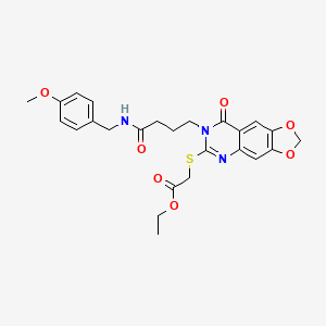 molecular formula C25H27N3O7S B3407525 ethyl 2-{[7-(3-{[(4-methoxyphenyl)methyl]carbamoyl}propyl)-8-oxo-2H,7H,8H-[1,3]dioxolo[4,5-g]quinazolin-6-yl]sulfanyl}acetate CAS No. 688059-85-0