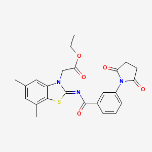 molecular formula C24H23N3O5S B3408268 ethyl 2-[(2Z)-2-{[3-(2,5-dioxopyrrolidin-1-yl)benzoyl]imino}-5,7-dimethyl-2,3-dihydro-1,3-benzothiazol-3-yl]acetate CAS No. 868675-14-3