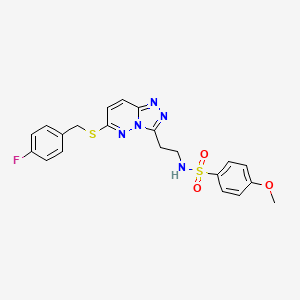 molecular formula C21H20FN5O3S2 B3408370 N-[2-(6-{[(4-fluorophenyl)methyl]sulfanyl}-[1,2,4]triazolo[4,3-b]pyridazin-3-yl)ethyl]-4-methoxybenzene-1-sulfonamide CAS No. 873002-08-5