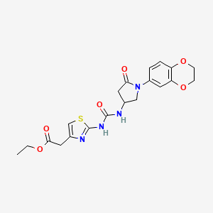 molecular formula C20H22N4O6S B3408548 Ethyl 2-[2-({[1-(2,3-dihydro-1,4-benzodioxin-6-yl)-5-oxopyrrolidin-3-yl]carbamoyl}amino)-1,3-thiazol-4-yl]acetate CAS No. 877641-13-9