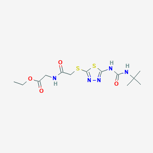 molecular formula C13H21N5O4S2 B3408865 Ethyl 2-(2-((5-(3-(tert-butyl)ureido)-1,3,4-thiadiazol-2-yl)thio)acetamido)acetate CAS No. 886940-82-5