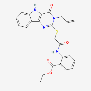molecular formula C24H22N4O4S B3409001 ethyl 2-(2-{[4-oxo-3-(prop-2-en-1-yl)-3H,4H,5H-pyrimido[5,4-b]indol-2-yl]sulfanyl}acetamido)benzoate CAS No. 888448-41-7