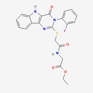 molecular formula C22H19FN4O4S B3409026 ethyl 2-(2-{[3-(2-fluorophenyl)-4-oxo-3H,4H,5H-pyrimido[5,4-b]indol-2-yl]sulfanyl}acetamido)acetate CAS No. 888451-68-1