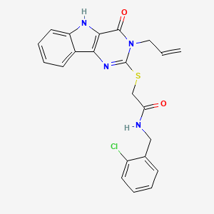 molecular formula C22H19ClN4O2S B3409040 N-[(2-chlorophenyl)methyl]-2-{[4-oxo-3-(prop-2-en-1-yl)-3H,4H,5H-pyrimido[5,4-b]indol-2-yl]sulfanyl}acetamide CAS No. 888452-97-9