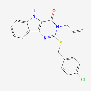 molecular formula C20H16ClN3OS B3409041 2-{[(4-chlorophenyl)methyl]sulfanyl}-3-(prop-2-en-1-yl)-3H,4H,5H-pyrimido[5,4-b]indol-4-one CAS No. 888453-13-2