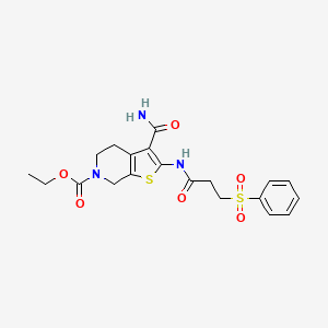 molecular formula C20H23N3O6S2 B3409654 ethyl 2-[3-(benzenesulfonyl)propanamido]-3-carbamoyl-4H,5H,6H,7H-thieno[2,3-c]pyridine-6-carboxylate CAS No. 892855-54-8