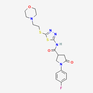 molecular formula C19H22FN5O3S2 B3409694 1-(4-fluorophenyl)-N-(5-((2-morpholinoethyl)thio)-1,3,4-thiadiazol-2-yl)-5-oxopyrrolidine-3-carboxamide CAS No. 893920-52-0