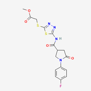 molecular formula C16H15FN4O4S2 B3409708 Methyl 2-((5-(1-(4-fluorophenyl)-5-oxopyrrolidine-3-carboxamido)-1,3,4-thiadiazol-2-yl)thio)acetate CAS No. 893921-28-3