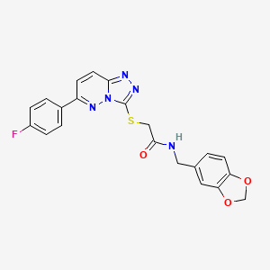 molecular formula C21H16FN5O3S B3409810 N-[(2H-1,3-benzodioxol-5-yl)methyl]-2-{[6-(4-fluorophenyl)-[1,2,4]triazolo[4,3-b]pyridazin-3-yl]sulfanyl}acetamide CAS No. 894058-08-3