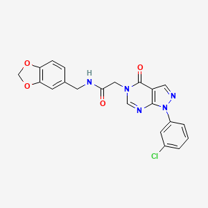 molecular formula C21H16ClN5O4 B3409942 N-[(2H-1,3-benzodioxol-5-yl)methyl]-2-[1-(3-chlorophenyl)-4-oxo-1H,4H,5H-pyrazolo[3,4-d]pyrimidin-5-yl]acetamide CAS No. 895017-37-5