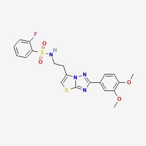 molecular formula C20H19FN4O4S2 B3410018 N-{2-[2-(3,4-dimethoxyphenyl)-[1,2,4]triazolo[3,2-b][1,3]thiazol-6-yl]ethyl}-2-fluorobenzene-1-sulfonamide CAS No. 895441-94-8