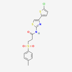 molecular formula C17H15ClN2O3S3 B3410027 N-[4-(5-chlorothiophen-2-yl)-1,3-thiazol-2-yl]-3-(4-methylbenzenesulfonyl)propanamide CAS No. 895443-47-7