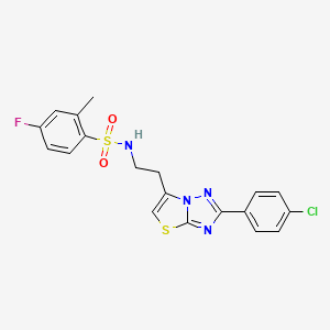 molecular formula C19H16ClFN4O2S2 B3410055 N-{2-[2-(4-chlorophenyl)-[1,2,4]triazolo[3,2-b][1,3]thiazol-6-yl]ethyl}-4-fluoro-2-methylbenzene-1-sulfonamide CAS No. 895448-89-2