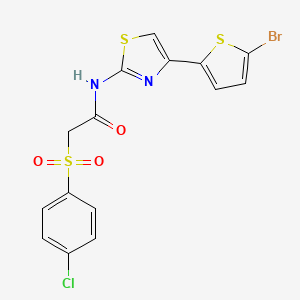 molecular formula C15H10BrClN2O3S3 B3410082 N-[4-(5-bromothiophen-2-yl)-1,3-thiazol-2-yl]-2-(4-chlorobenzenesulfonyl)acetamide CAS No. 895460-17-0