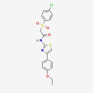 molecular formula C19H17ClN2O4S2 B3410093 2-(4-chlorobenzenesulfonyl)-N-[4-(4-ethoxyphenyl)-1,3-thiazol-2-yl]acetamide CAS No. 895460-78-3